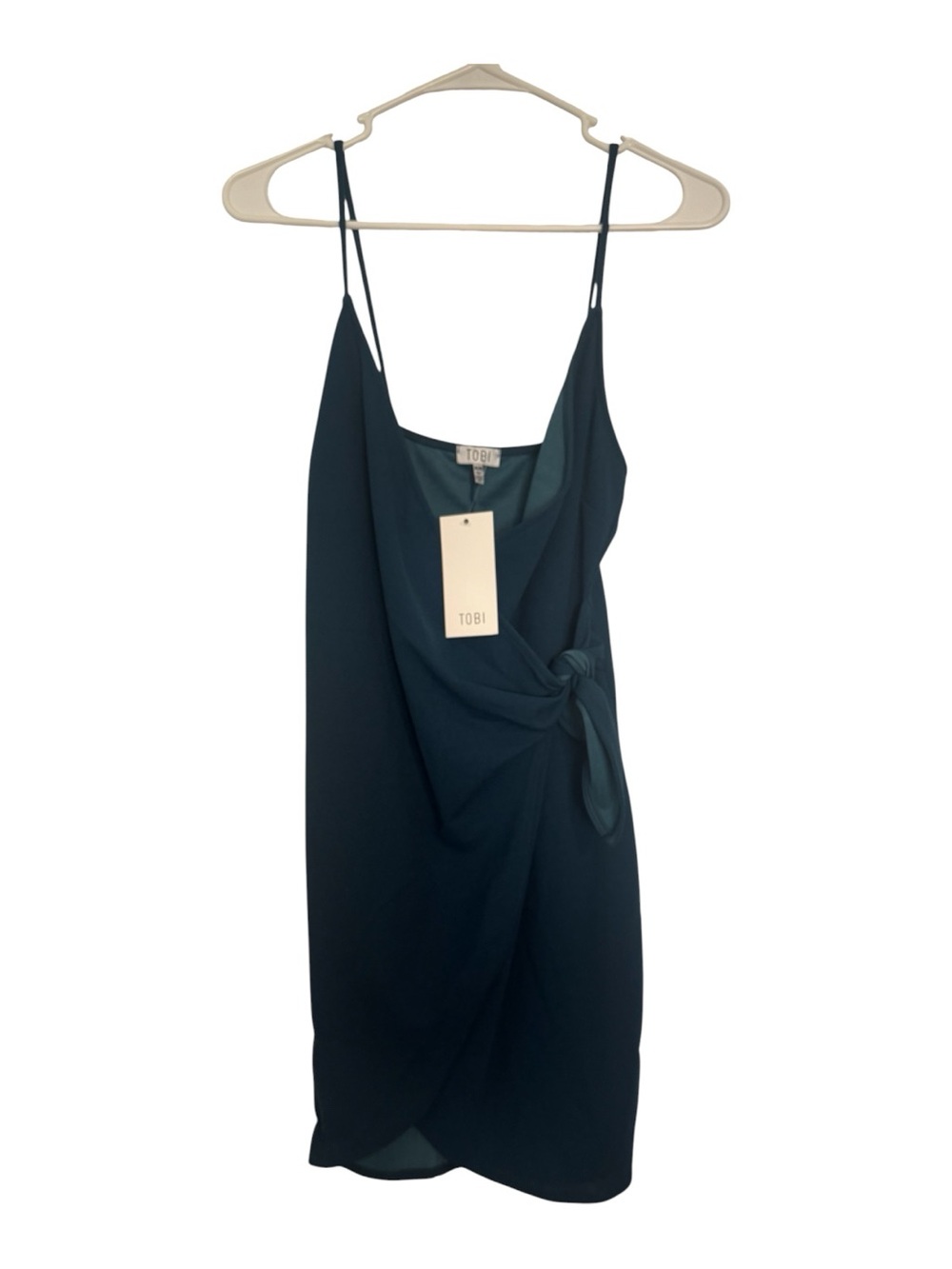 Tobi Teal Wrap-Front Slip Dress with Side Tie